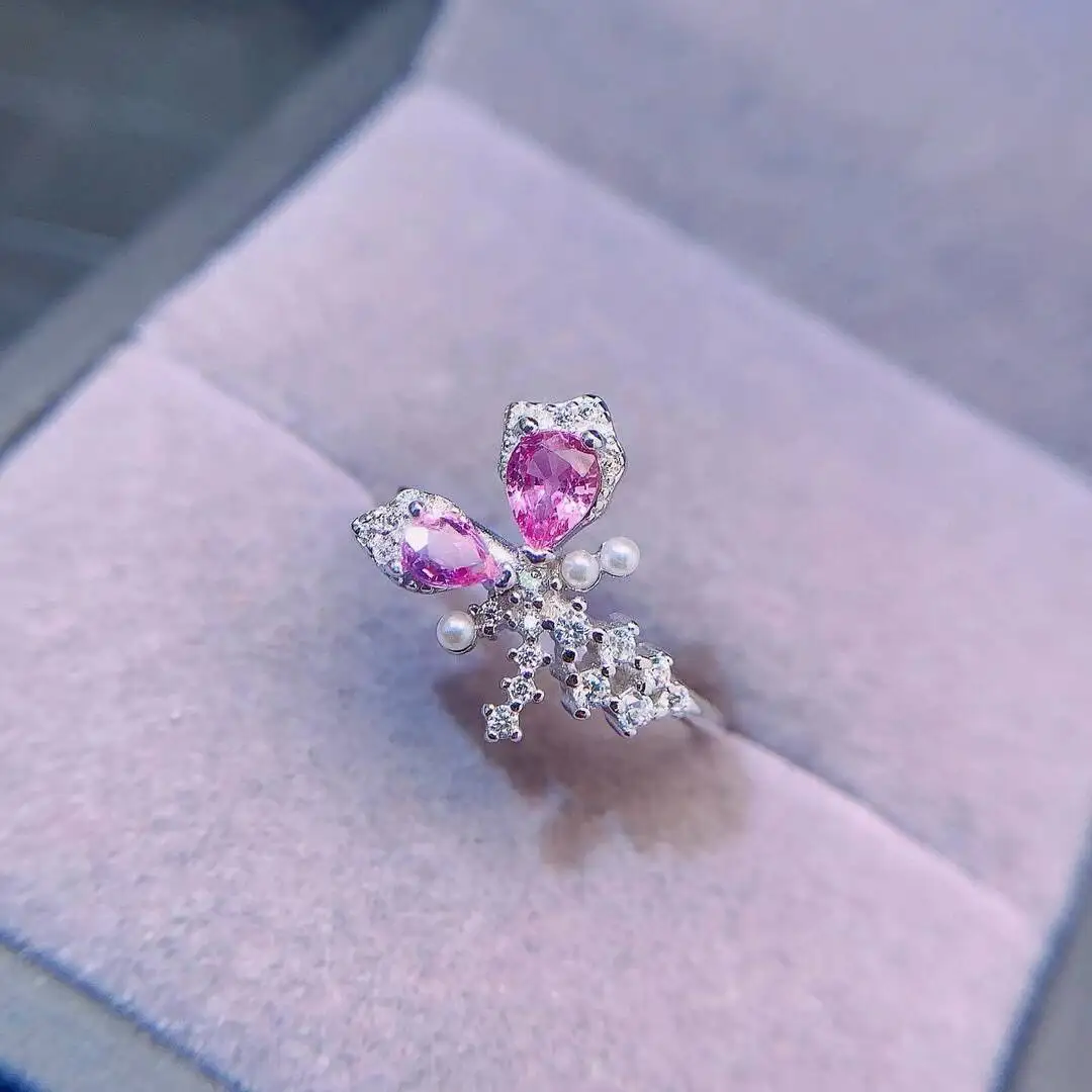 KJJEAXCMY New Jewelry Natural Women's Pink Sapphire Ring 925 silver inlay Colorful and splendid High clarity supports detection