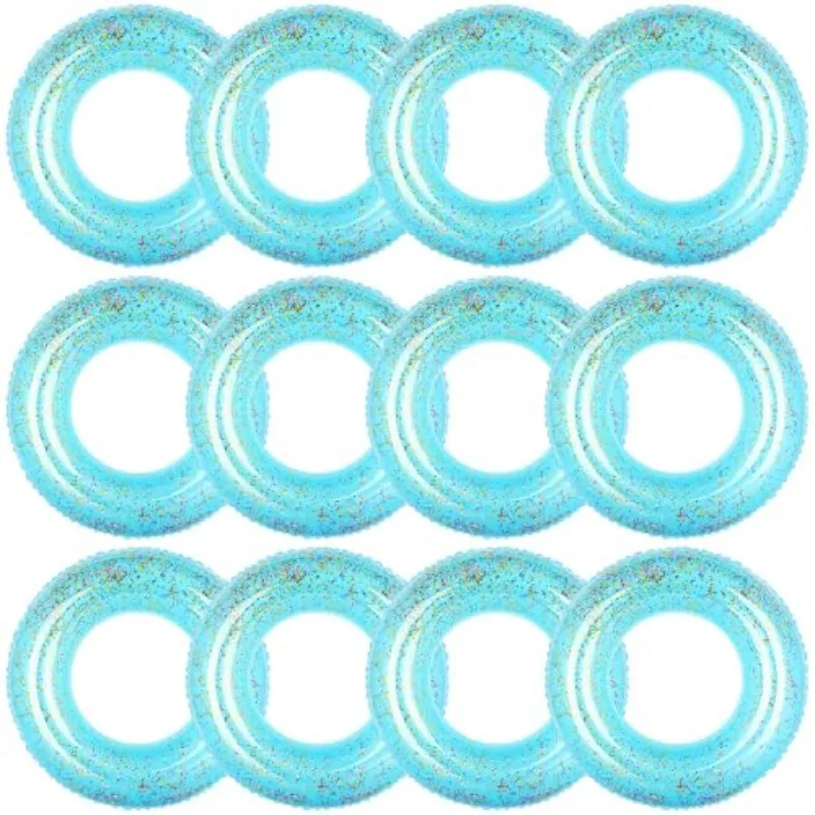 

12 Pcs Summer Swim Rings with Glitter Fun Inflatable Pool Float Round Shaped Swimming Pool Tubes for Beach Party Supplies