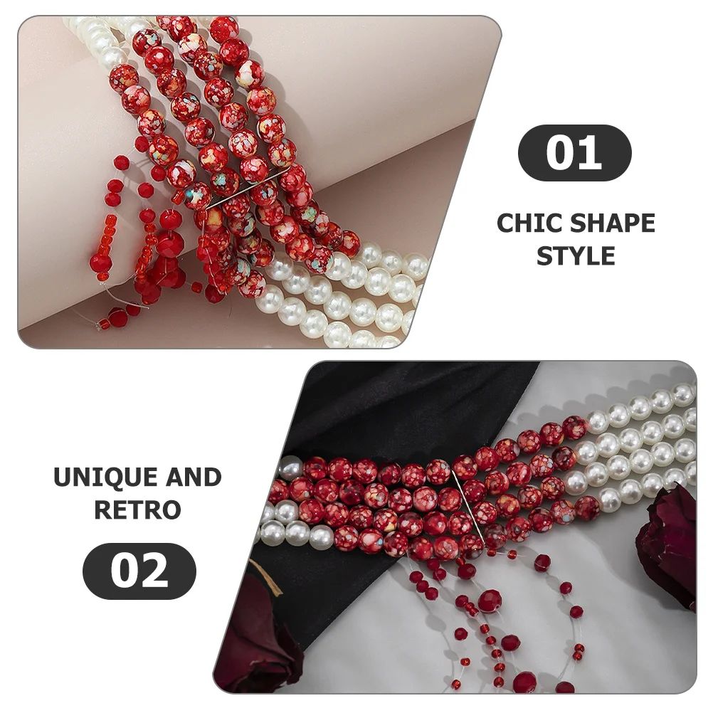 

1Set Women Pearl Necklace Gothic Layered Metal Neck Chain Adjustable Clavicle Jewelry for Halloween Birthday Prom Christmas