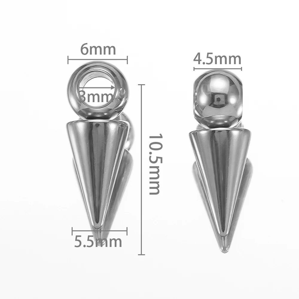 10PCS Stainless Steel Cone Charms Pendants Retro Spike Beads Charms Pendants for Women Man Hoop Earring Jewelry Making Supplies image 3