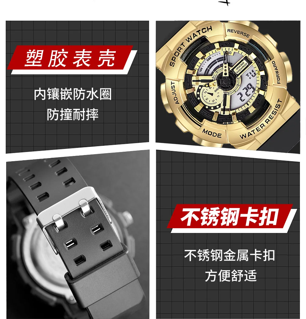 النسخة الكورية للرجال والنساء من الساعات الإلكترونية، ساعة إلكترونية رياضية رقمية للطلاب مع قرص كبير، إنذار مضيء