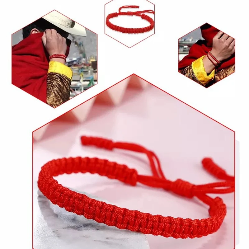 Handgefertigtes Schwarzes Rotes Dickes Seil-Knoten-Armband für Frauen und Männer im Retro-Ethno-Stil, Tibetischer Buddha-Zopf, Paar-Schmuckgeschenk – Detail 5