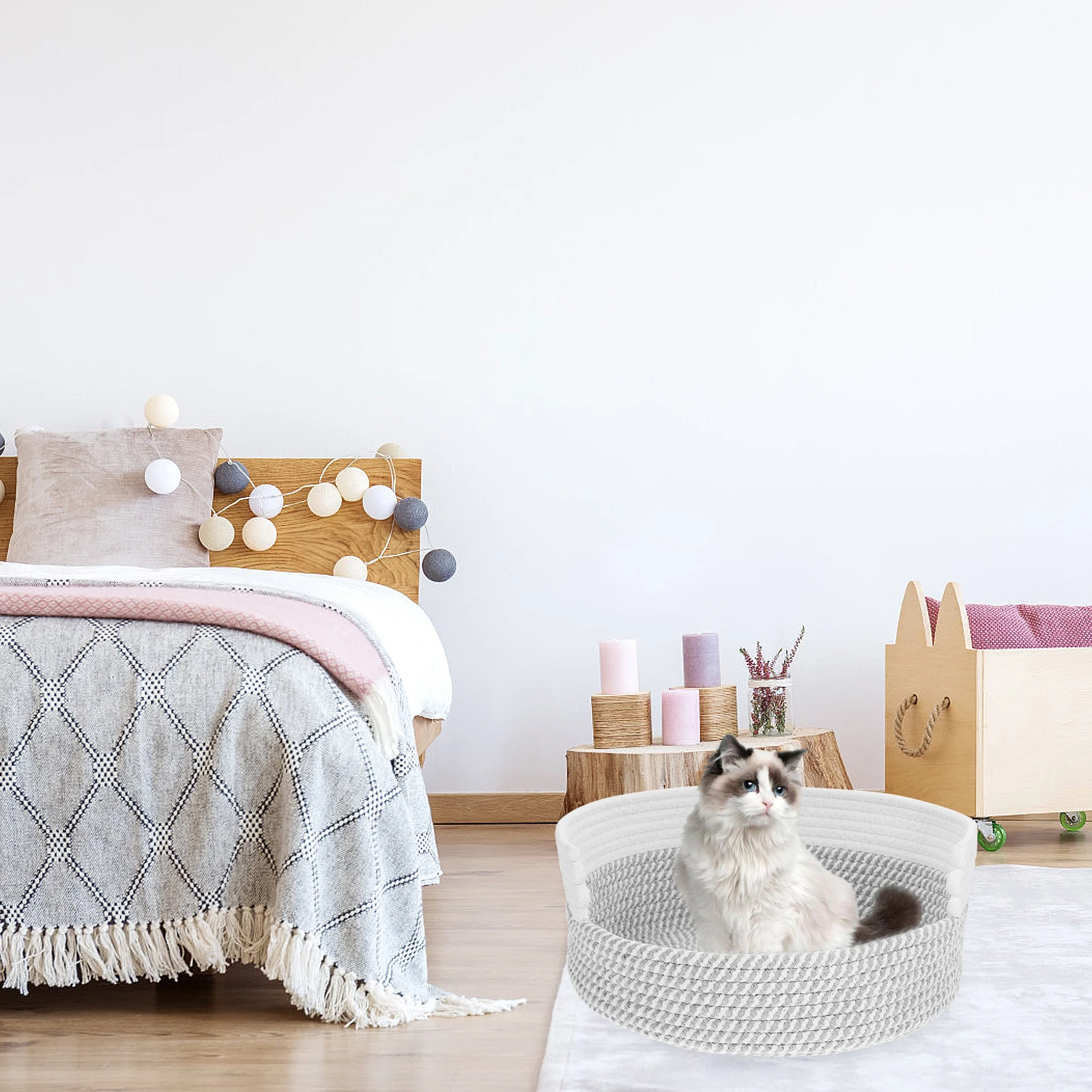 

Cotton Rope Cat Bed Woven Rattan Nest Creative Pet Beds Compact Dog Bed Indoor Cat Sleeping Comfortable Resting Space Soft