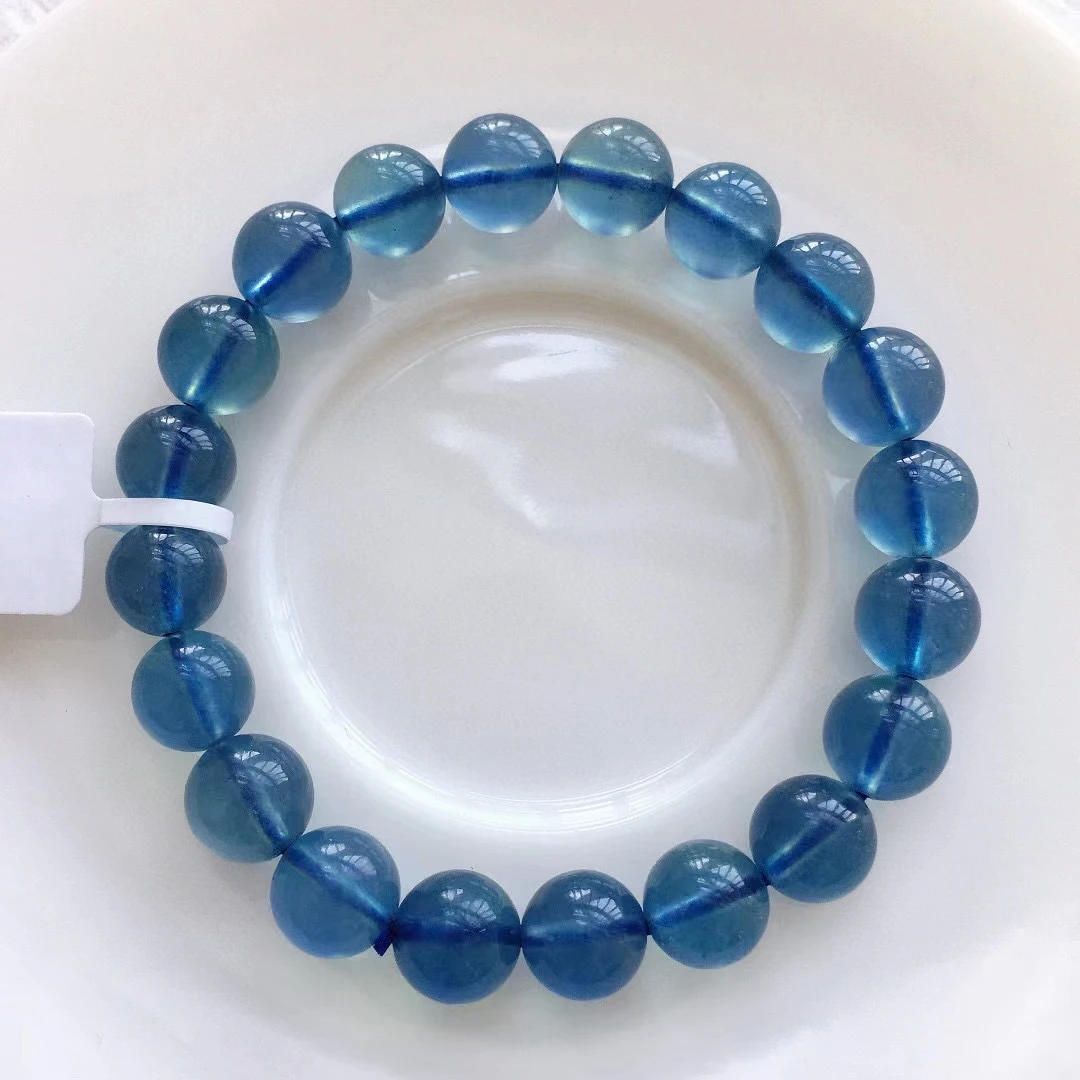 

Natural Blue Aquamarine Big Round Beads Bracelet 8MM Women Men Gift Fashion Brazil Deep Blue Aquamarine Jewelry AAAAA