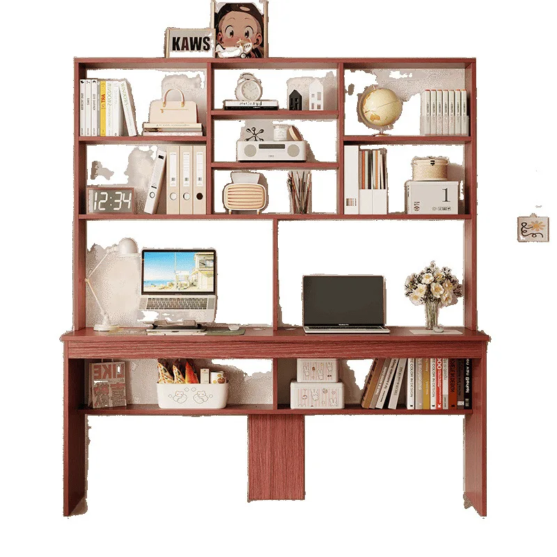 

Solid wood ecological desk bookshelf combination, household double computer desk, desktop bookcase, simple office stud