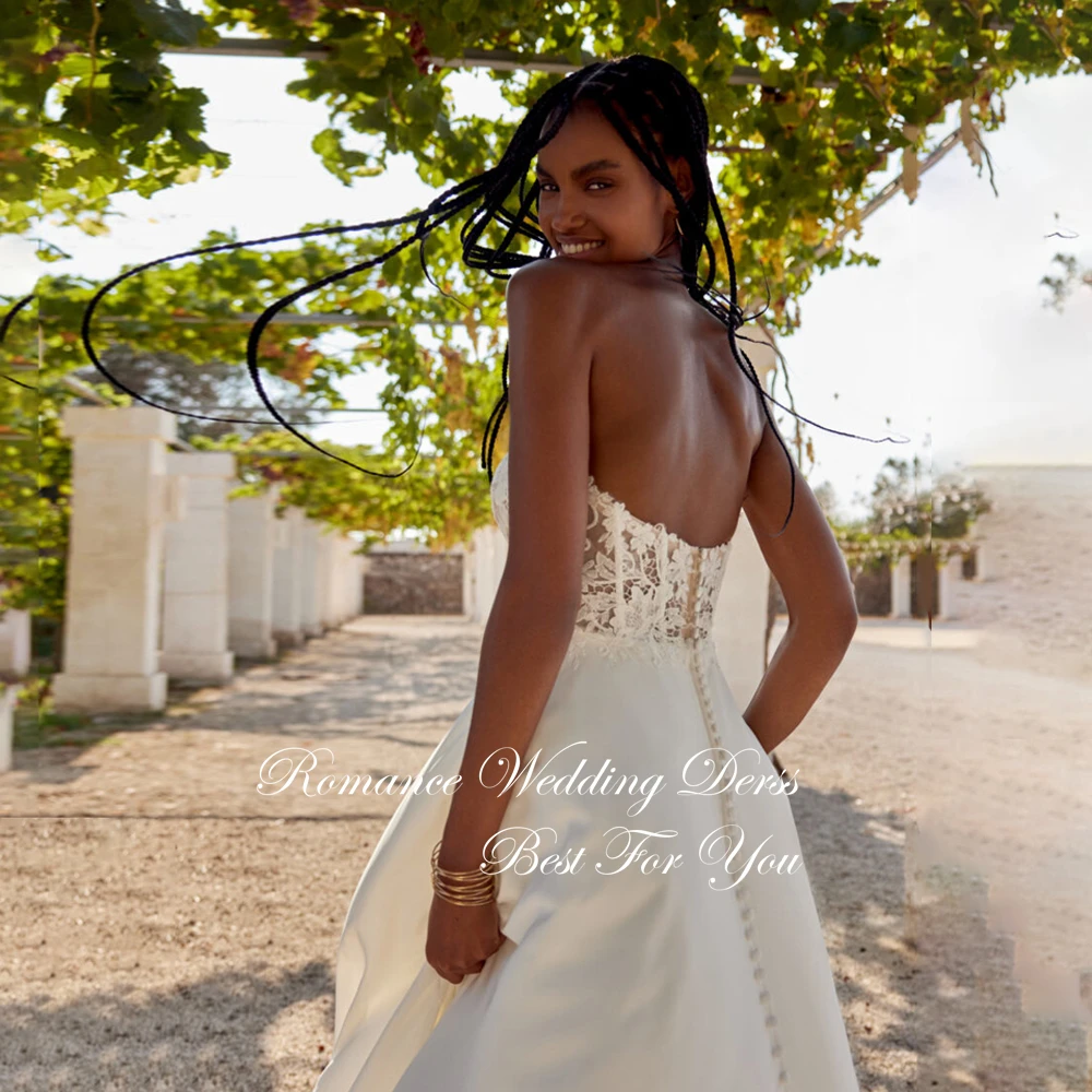 Vestido De Novia moderno De encaje sin mangas, corte en A, 2025, con cuello en V, apliques plisados, espalda abierta, botones, Vestidos De Novia personalizados