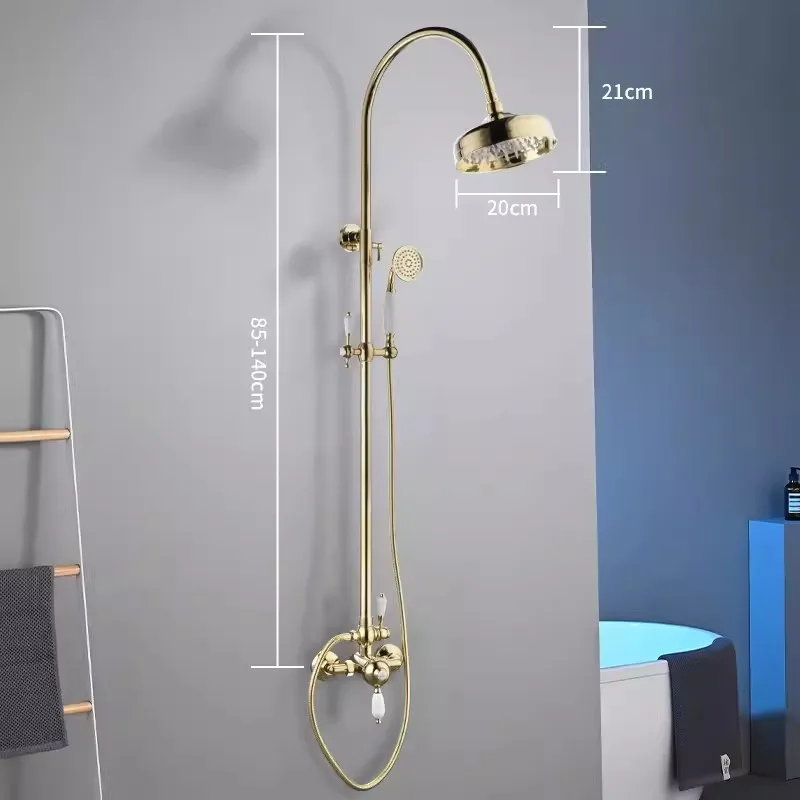 Shower Faucet Set Bathroom Classical Europe Style Brass Gold Chrome Wall Mounted Shower Faucet Set Ceramic Rainll Fall Show