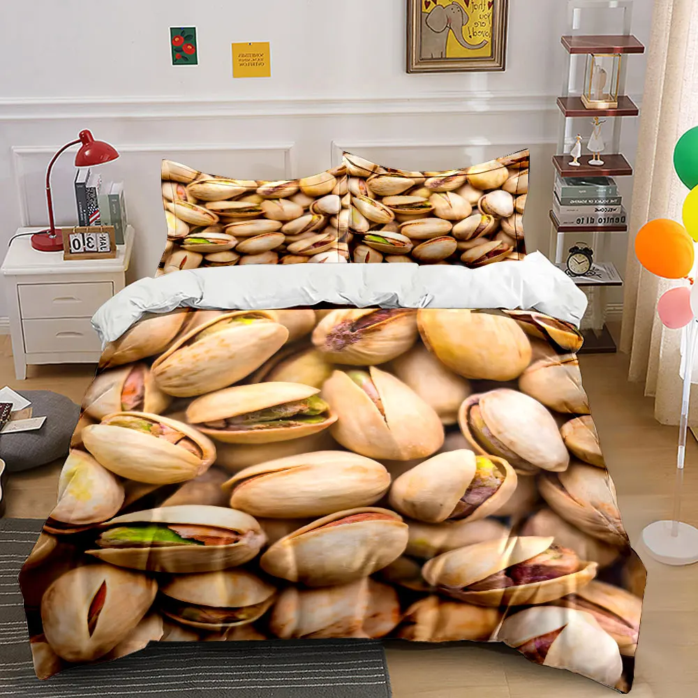 Close-up of Pistachios Bedding Set for Kids Luxury Gift 3pcs Digital Print Comforter Set Soft Comfortable Breathable