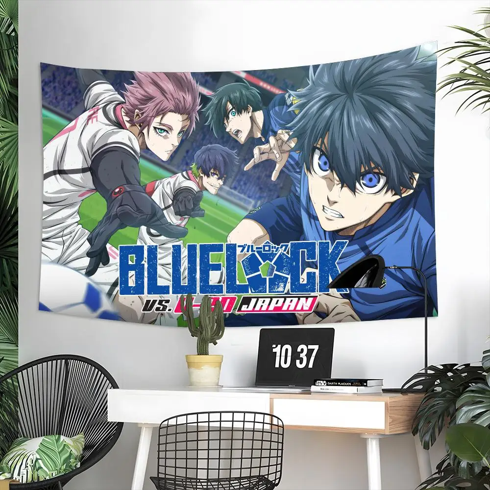 Soccer Anime B-Blue Lock Tapestry Aesthetic Wall Hanging Decor Microfiber Fabric Art for Bedroom Living Room Home