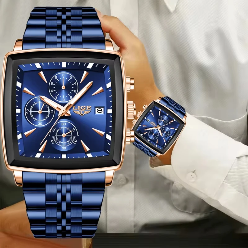 LIGE 2026 Herren-Luxusuhren Modisches Zifferblatt Edelstahl Wasserdicht Leuchtend Automatisches Datum Chronograph Quarzuhr für Männer+Box