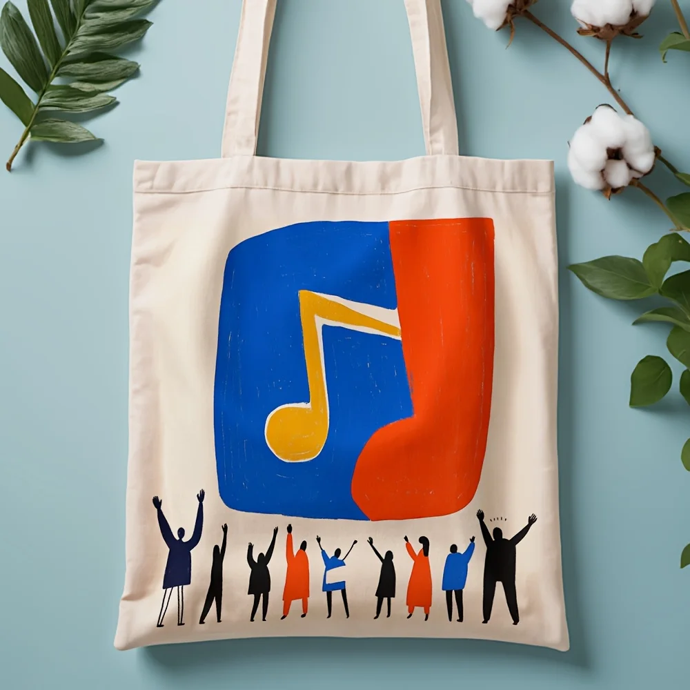 1pc 1pc Abstract Music Note Canvas Tote Bag - Vibrant Blue & Orange Reusable Grocery Bag, 35.05cm x 40.13cm Durable Polyester Canvas - Aliexpress Deal