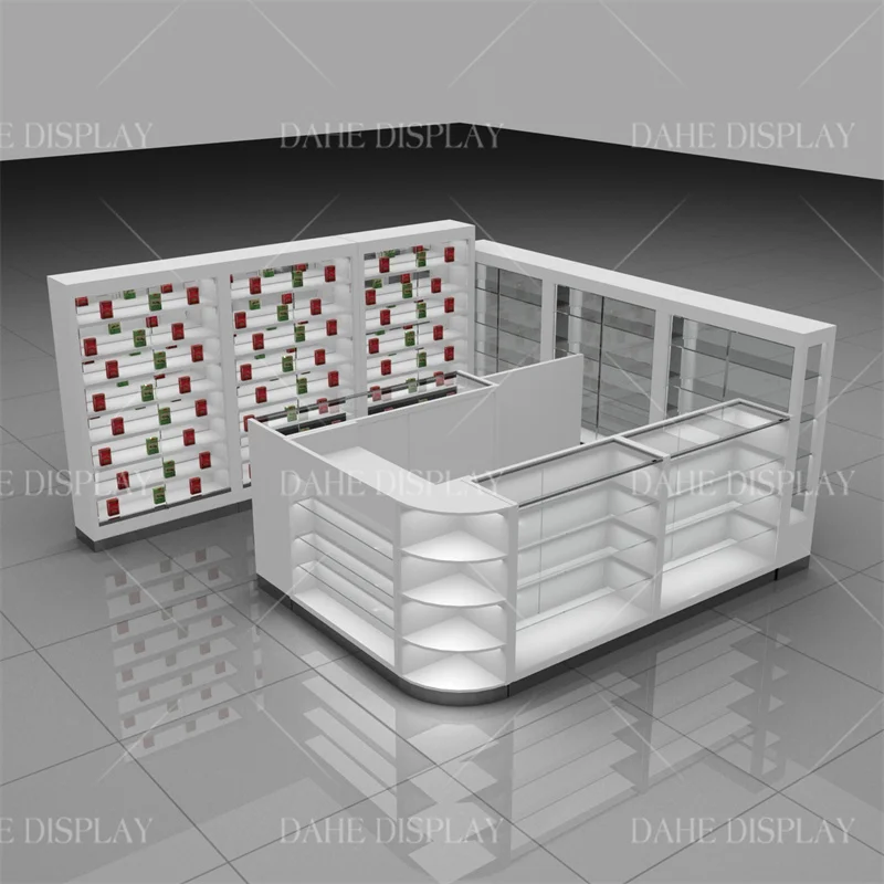 custom.Full Showcase Window Cabinet Glass Display Show Shop Display Smoke Shop Display Cases with Led Light