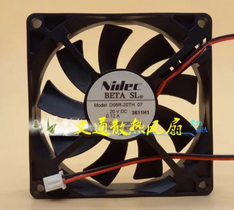 Nidec D08R-20TH07 DC 20V 0.12A 80x80x15mm 2-Wire Server Cooling Fan