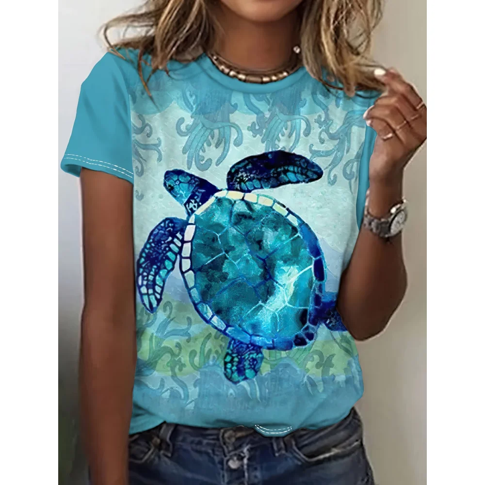 Camiseta con estampado 3d de personajes de dibujos animados para mujer, ropa informal de manga corta con cuello redondo, divertida