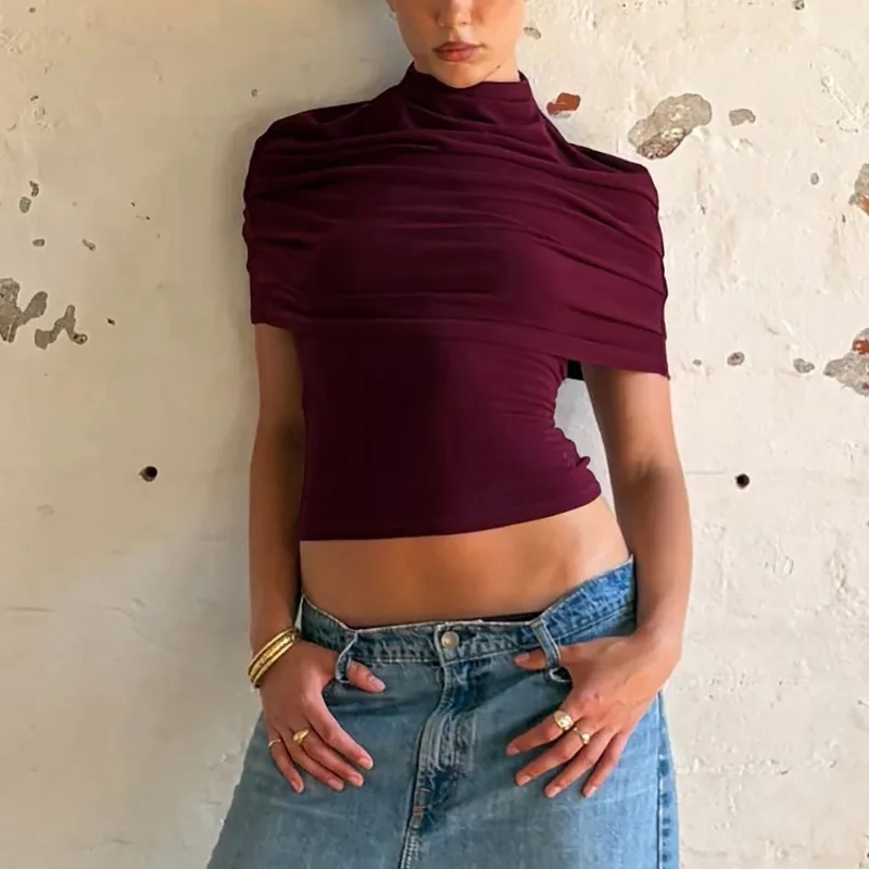 

Talenza Fashion Women's Tops Summer Solid Round Neck Patchwork Bodycon Tops Vintage Streetwear Commuting Women's Casual T-Shirts