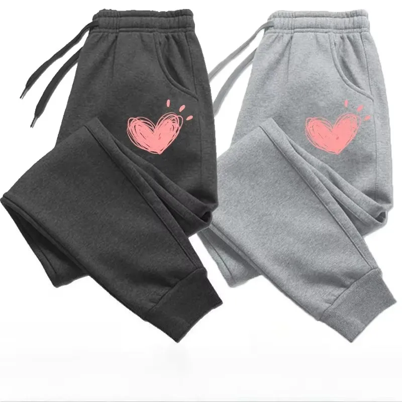 Damskie urocze spodnie dresowe z nadrukiem serca, jesienno-zimowe, bawełniane, długie spodnie typu jogger, codzienne spodnie sportowe do fitnessu, damskie spodnie dresowe.