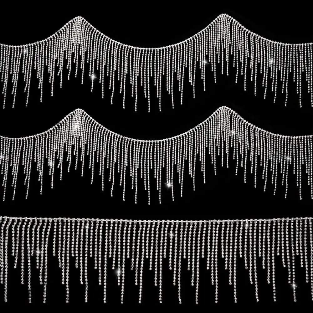 1Yards Length Crystal Tassel Chain Crystal Glitter Silver Claw Chain Fringe Design DIY Crafts Rhinestone Tassel Chain