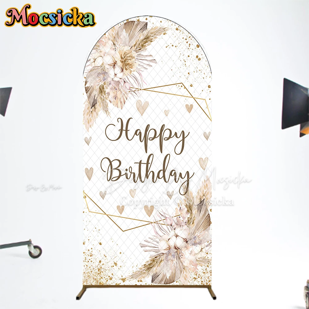 Mocsicka Happy Birthday Backdrops Arch Cover Double-Sided Wedding Baby Girl Photo Arched Background Flowers Rose Decor Photocall