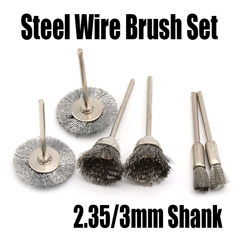 3PCS Steel Wire Brush Set 2.35/3mm Shank Wire Wheel Brush Grinding Polishing Brush For Burr/Dirt/Rust Rotary Tool