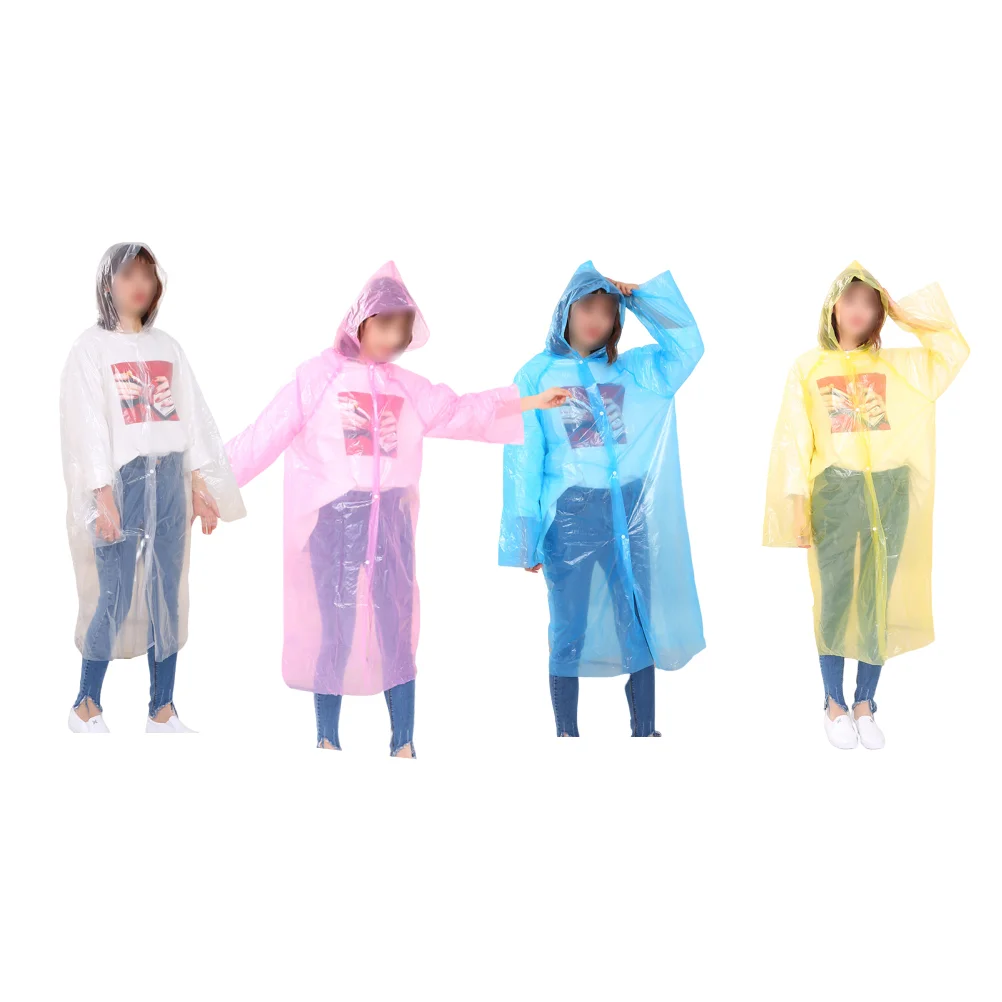 

4pcs Windproof Rain Poncho Disposable Hooded Raincoat Unisex PE Raincoats for Sports Hiking Cycling (Adult, Yellow + Blue + Pink