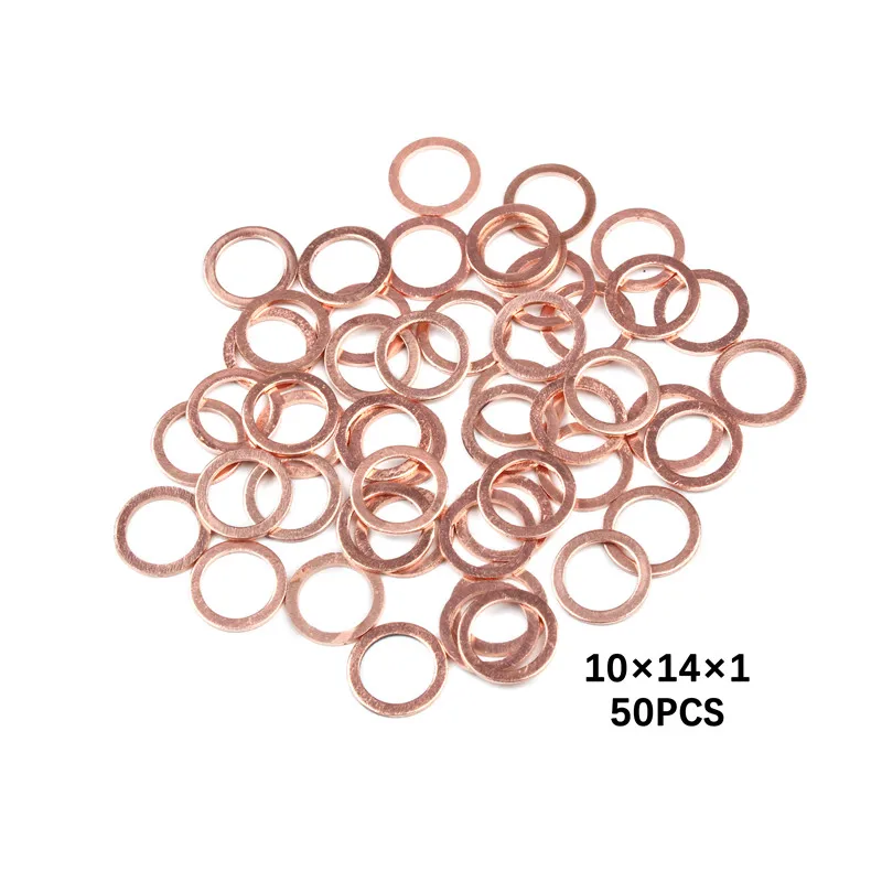 50PCS Copper Solid Washer Ring Flat Gasket for Sump Plug Oil Sealing Washers Nut And Bolt Set Flat Ring Seal Assortment Kit