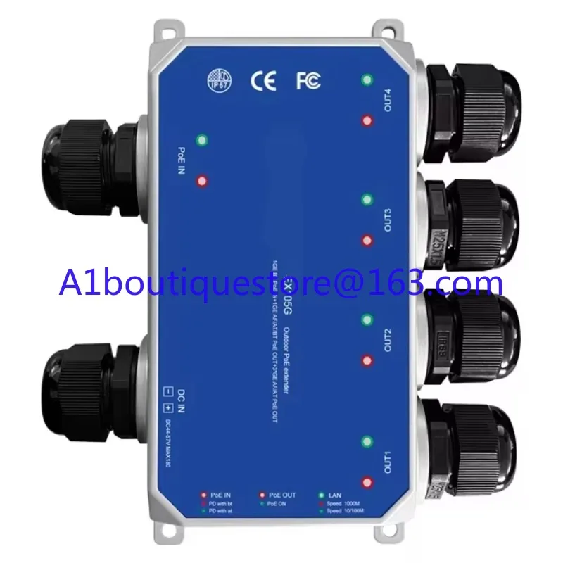 

5-портовый уличный расширитель PoE 10/100/1000, 1 дюйм, 4 выхода, IEEE802.3af/at/bt, 90 Вт, водонепроницаемый расширитель PoE