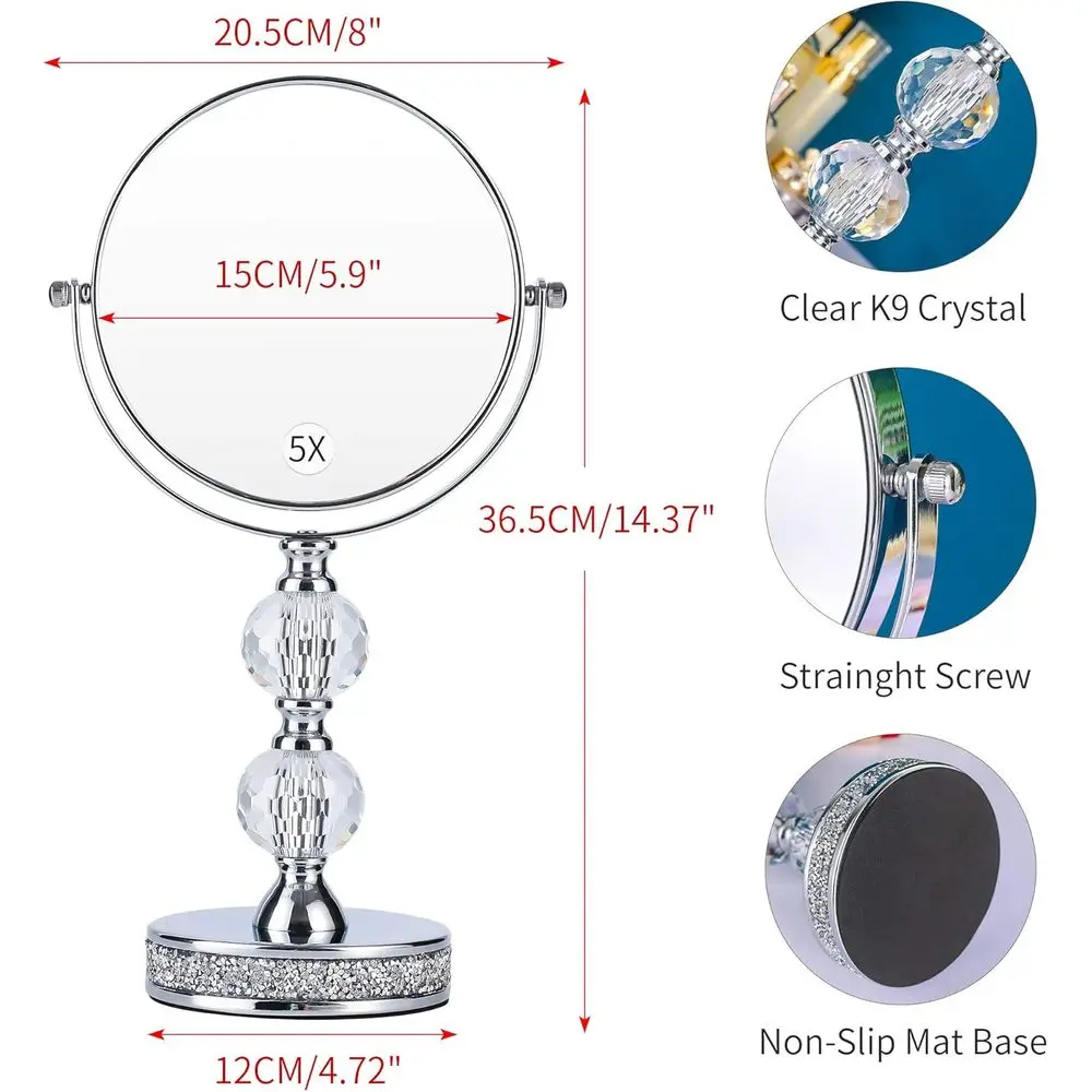 Specchio cosmetico girevole bifacciale con ingrandimento 1X/5X, regolabile