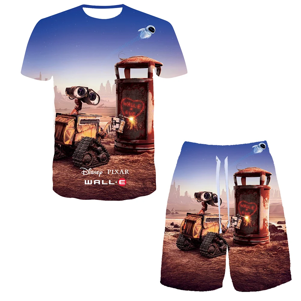 Ensembles de t-shirts College en 3D Disney Wall-E Robot pour femmes et hommes, vêtements respirants décontractés pour enfants, ensembles de shorts de plage Harajuku