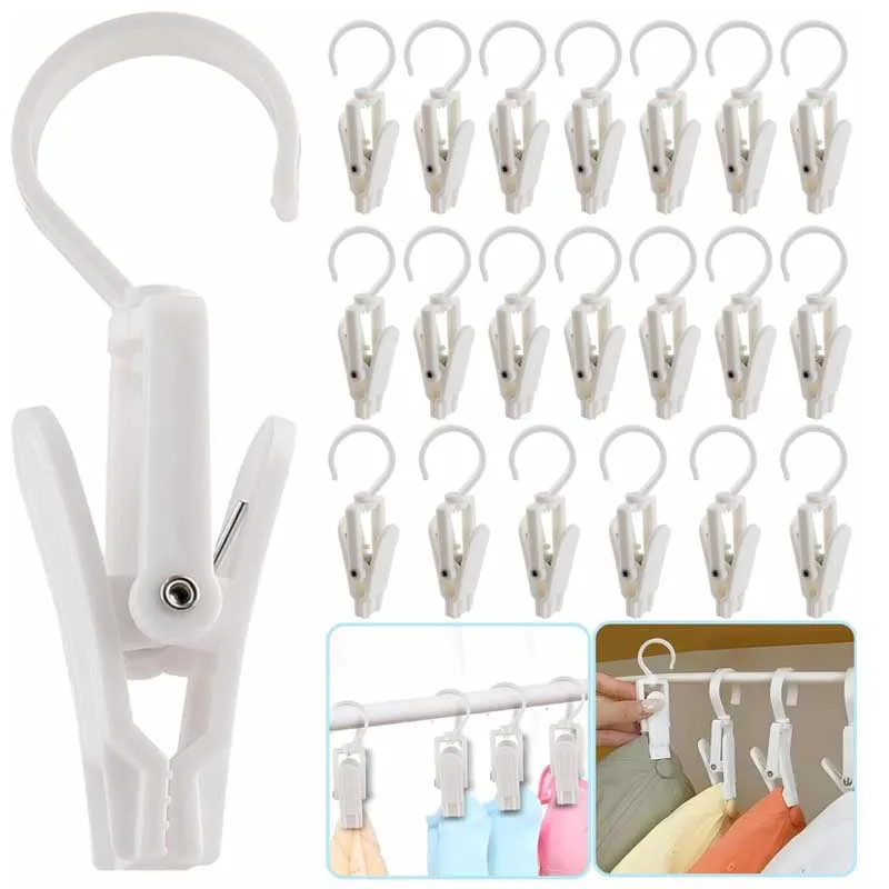 10pcs Super Strong Swivel Hooks w/Clips - Space-Saving Hanger for Laundry, Socks, Towels, Bras (Home/Travel/Office)