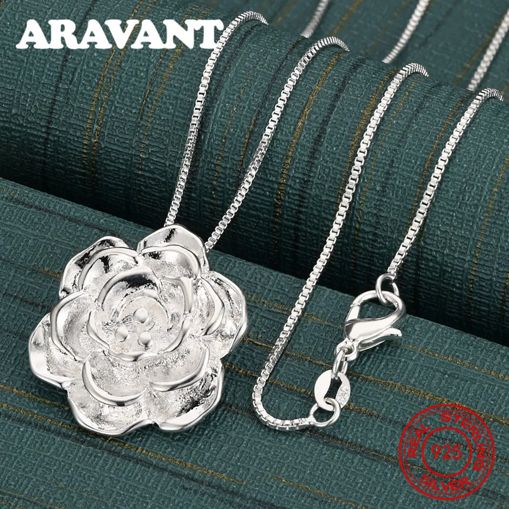 925 فضة زهرة قلادة قلادة المرأة رائعة لطيف مجوهرات حفلات الزفاف #2