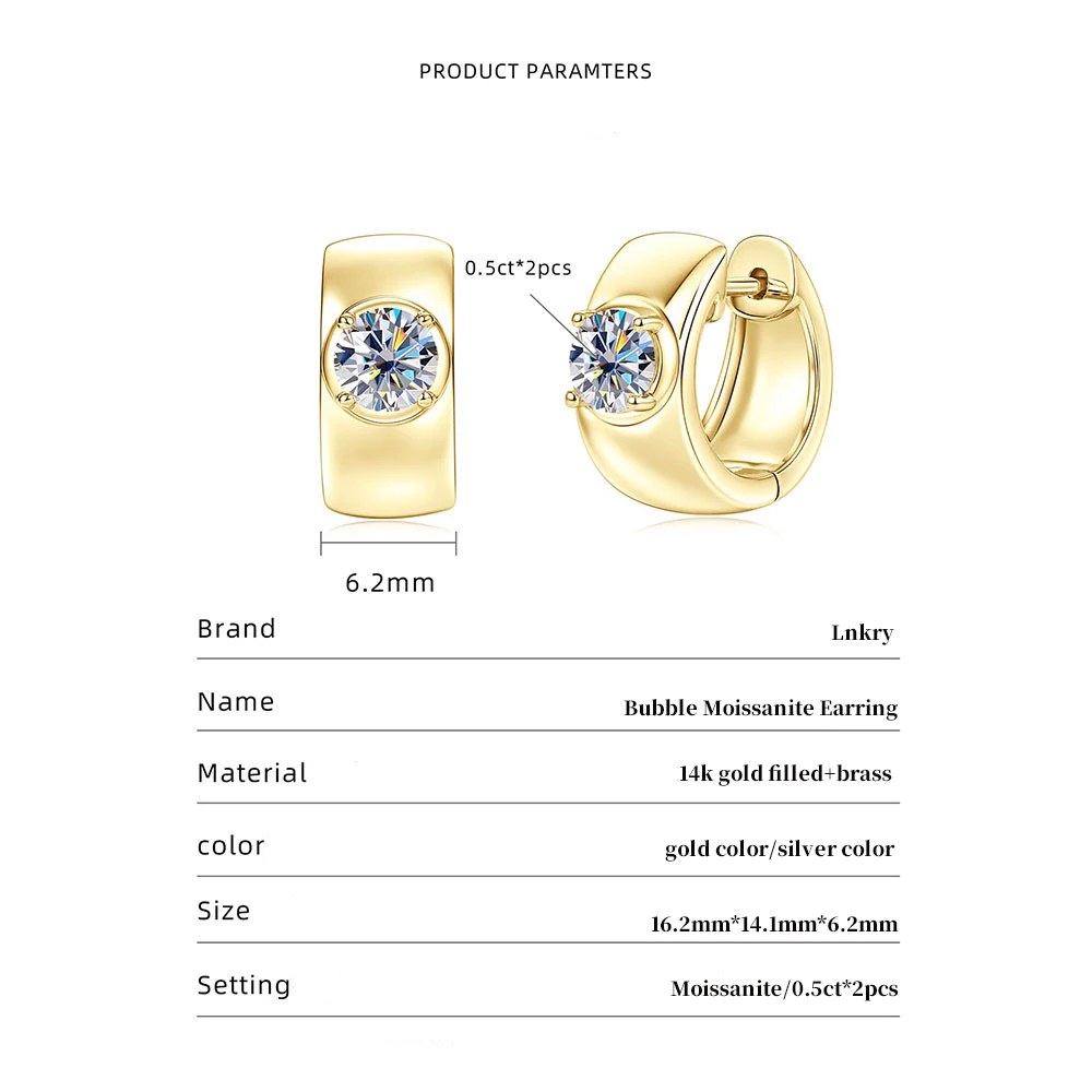 Lnkry Round 5MM Moissanite Earring With Certificate 14k Gold-Filled Wide Chunky Hoop Earrings for Women Vintage Jewelry Gift - view 2