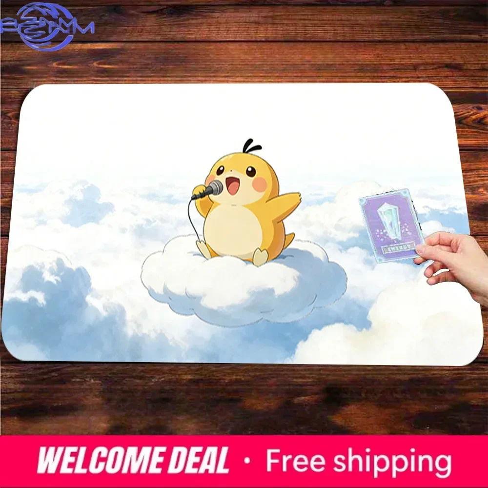 Large Extended Mousepad, White Sky Cloud Cute Yellow Cartoon Creature Singing Art Desk Mat, Rubber Non-Slip Base, Waterproof Gam