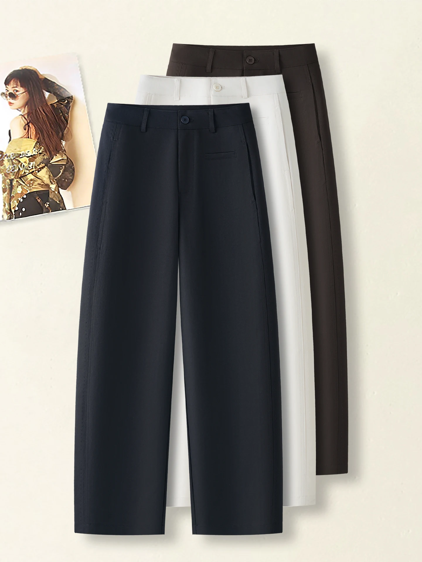 High Waist Straight Leg Suit Pants Women's Casual Trousers Nine Points Slimming Loose Fit Spring Autumn New Arrival
