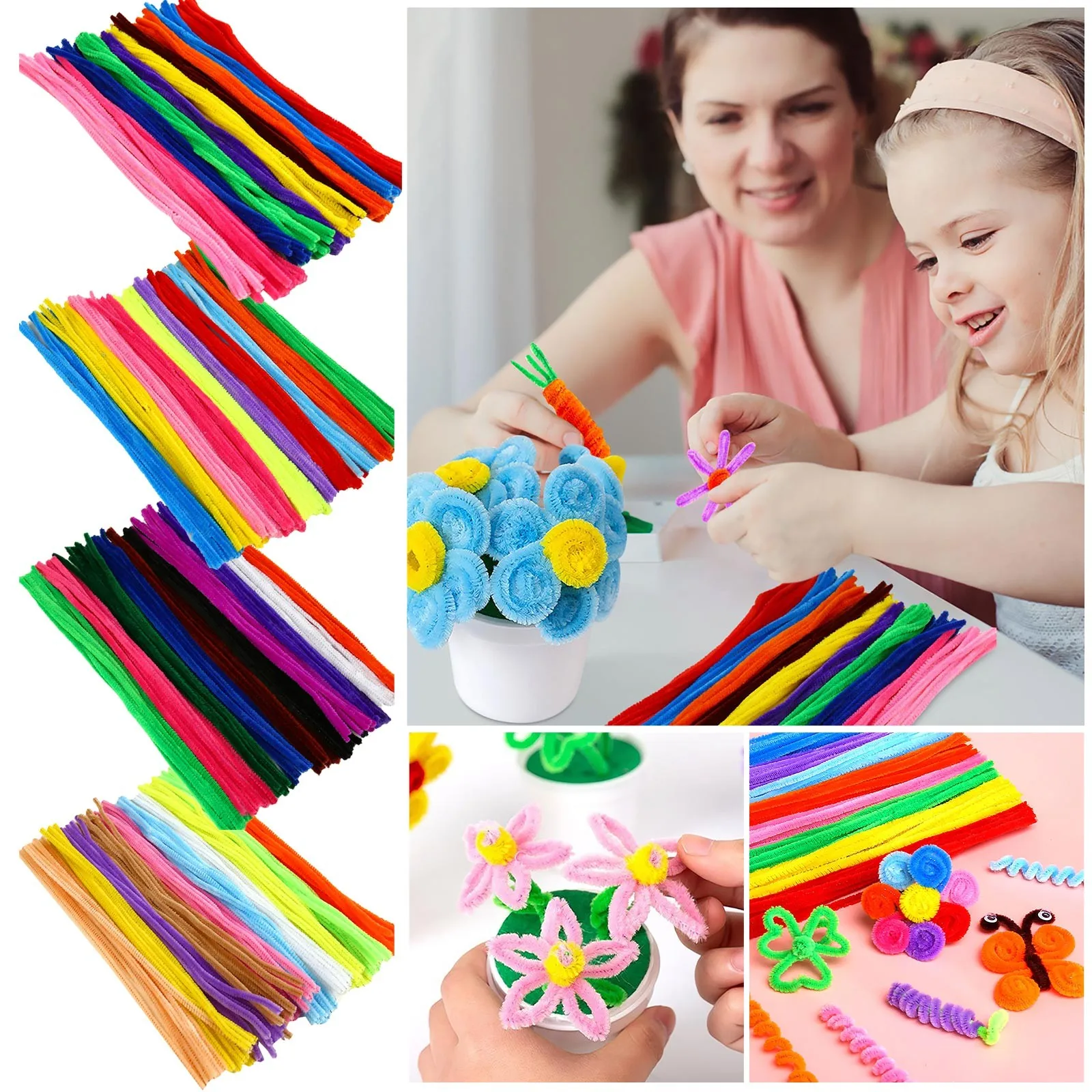 

100Pcs Chenille Stems Pipe Cleaners Kids Plush Stick Children's Educational Toys Handmade Art Materials Toys DIY Craft Supplies