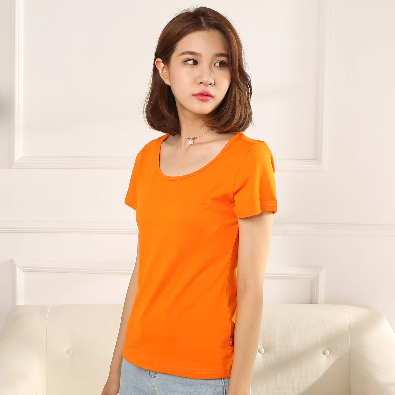 

MRMT 2024 Brand New Women's Combed Cotton Short Sleeved Waist Waisted Cotton T Shirt Solid Color Half Sleeved Bottoming Shirt