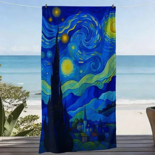 1 Van Gogh Starry Night Style Extra Large Soft Towel with Vortex Nebula Printed Microfiber Bath Towel Ideal Gift Beach Towel
