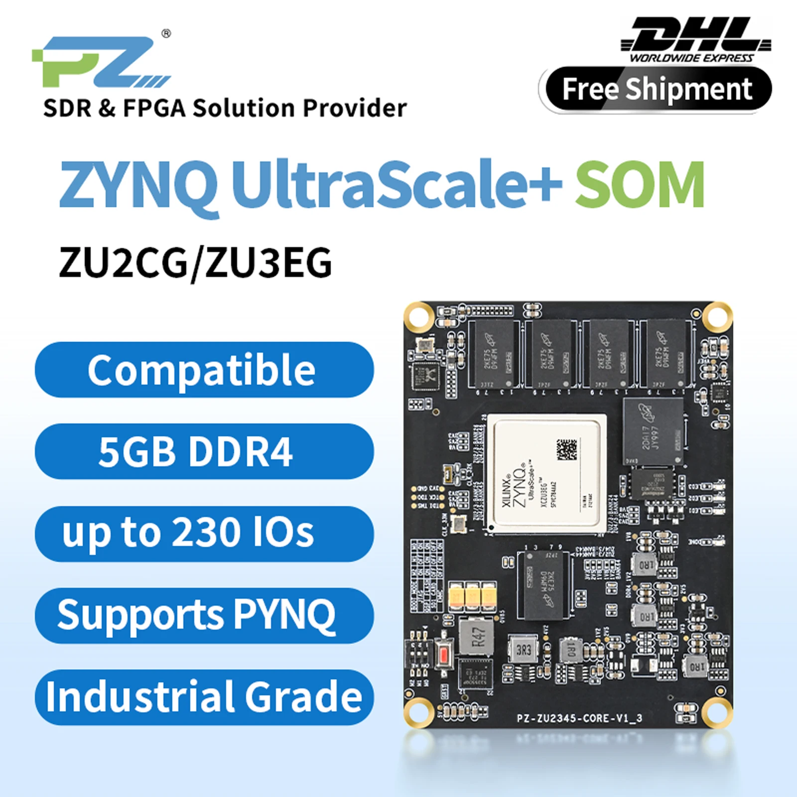 Puzhi ZU2CG ZU3EG-SOM FPGA Core Board Xilinx ZYNQ UltraScale+ XCZU2CG XCZU3EG FPGA SOM Industrial Grade