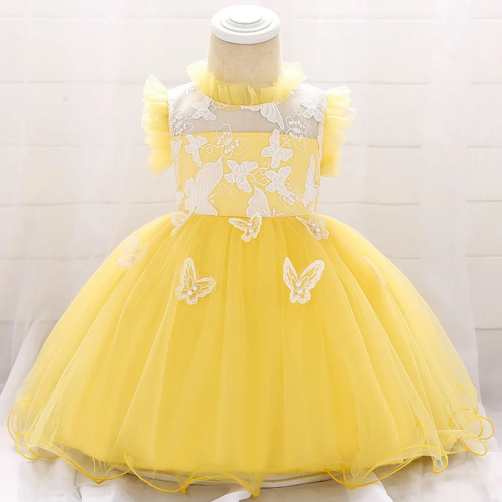 Toddler Butterfly Christening Princess Dress for Baby Lace Tulle 1 Year Birthday Party Girl Dress Newborn Baptism Prom Ball Gown