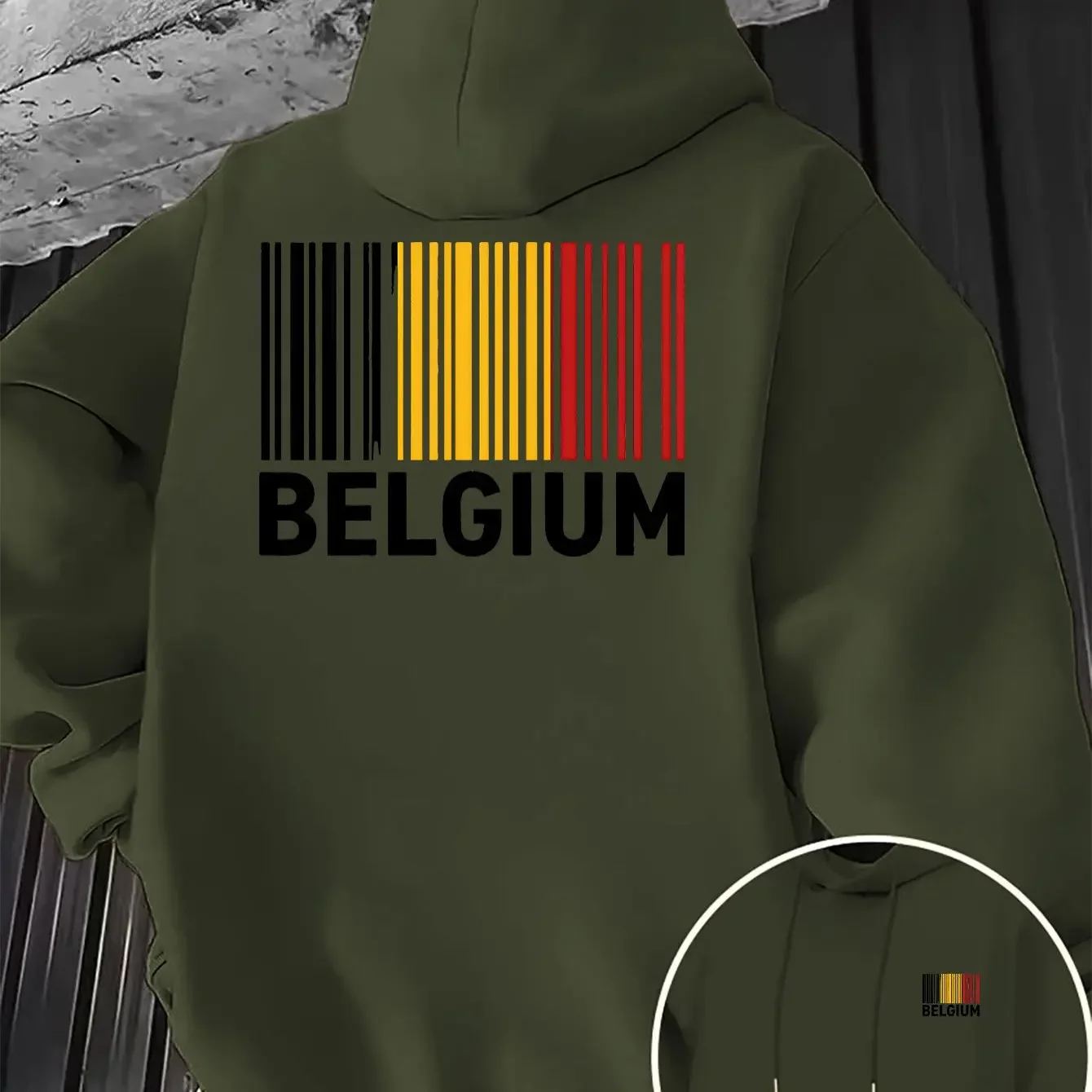 Belgium Flag Barcode Graphic Hoodie National Color Stripe Print Casual Long Sleeve Loose Streetwear Pullover Sweatshirt