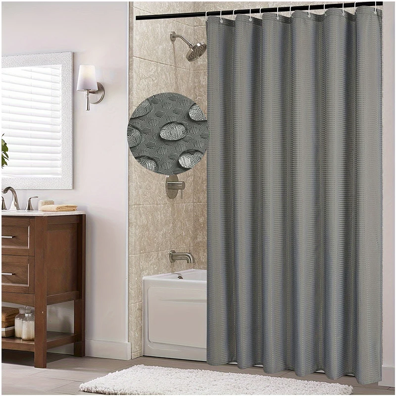 1Pc Luxurious Waffle Weave Shower Curtain Waterproof Soft Cloth Bathroom Curtains With Hooks for Modern Bathtub Decoration