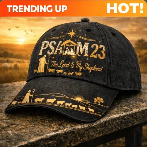 Adjustable Baseball Cap for Both Men And Women, Engraved with Psalm 23, Depicting The Lord As My Shepherd, with Christmas Stars