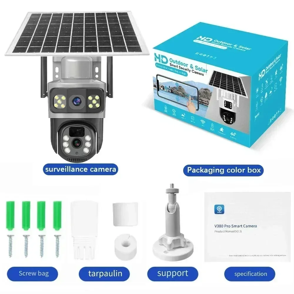 Cámara Solar de doble lente 4K, 8MP, 4G, memoria gratuita de 256G, regalo, seguimiento de pantallas duales, WIFI para exteriores, cámara IP de vigilancia CCTV de seguridad