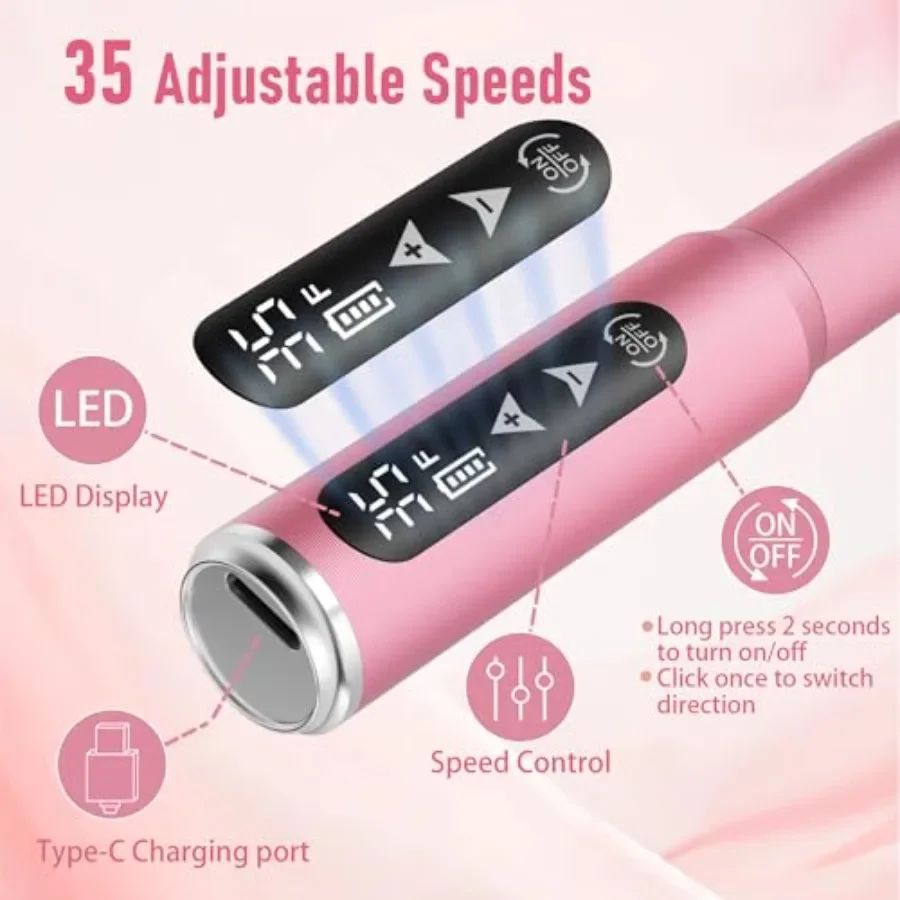 Perceuse à ongles électrique sans fil 2 en 1, avec conception tactile Rechargeable pour manucure et pédicure professionnelle, comprend une perceuse à ongles