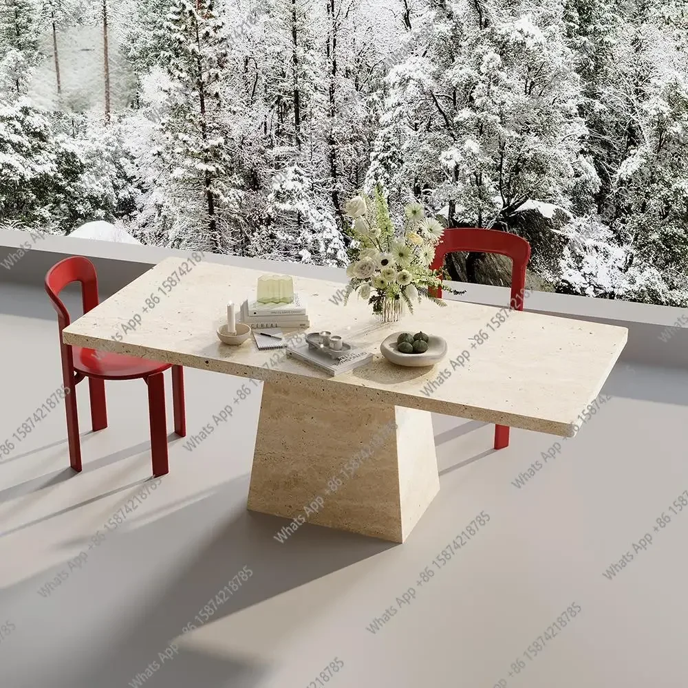 

K C69 Обеденный стол из красного травертина, роскошный каменный стол в стиле ретро середины века, устойчивый к царапинам и пятен, антибактериальный, настраиваемый