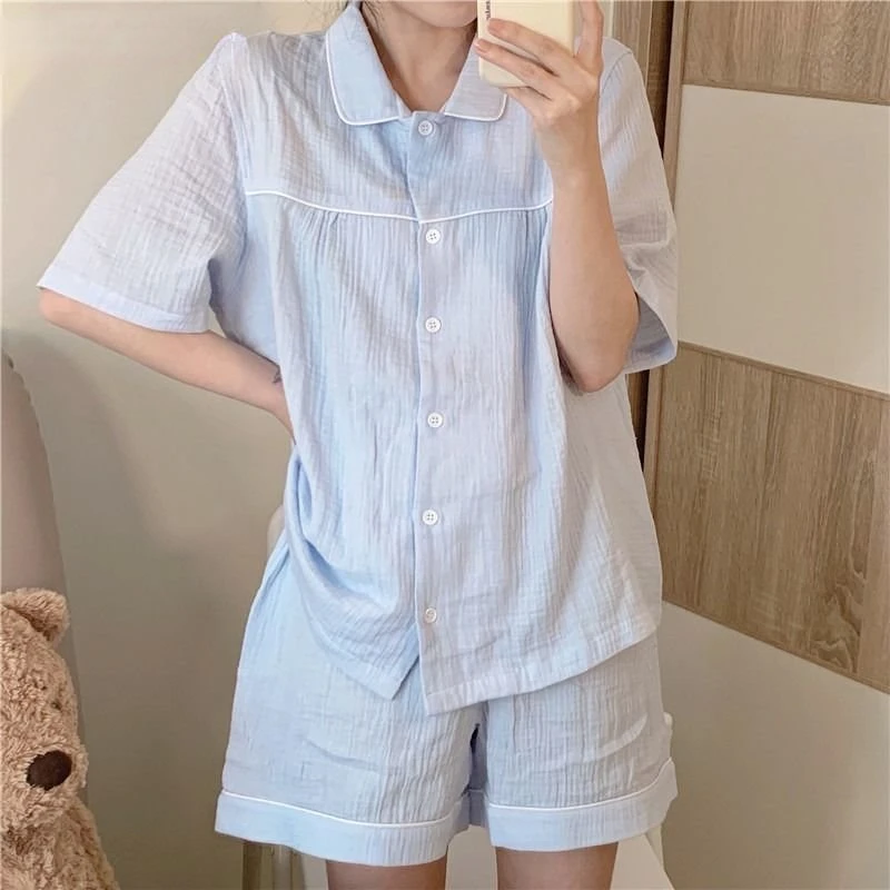 Pajama Sets for Women Sleepwear Ins Lovely Schoolgirls Loose Summer Home Short-sleeved Nightwear Leisure College Korean Pajamas