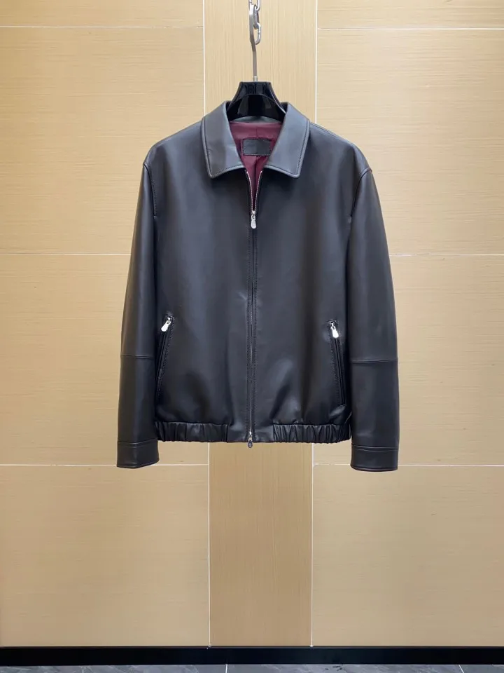 BC Men Old Money Style 26 Autumn Winter New Zipper Soft Cowhide Leather Lapel Motorcycle Short Leather Jacket