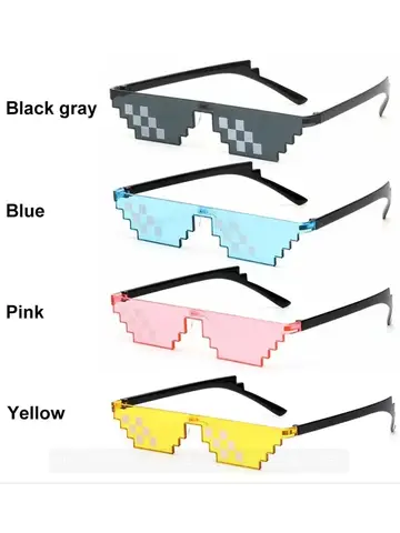 NEW Design Funny Mosaic Sunglasses Thug Life Sun Glasses Pixel Black Retro Gamer Robot Sunglasses Birthday Party Cosplay Favors