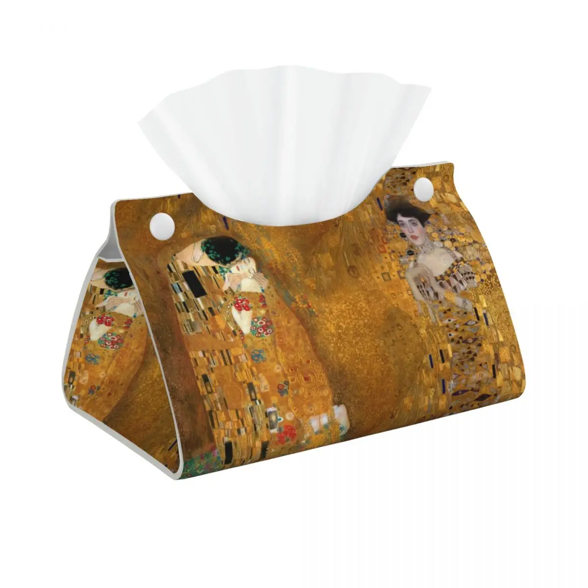 Custom Woman In Gold Tissue Box Cover PU Leather Rectangular The Kiss By Gustav Klimt Facial Tissues Holder for Home