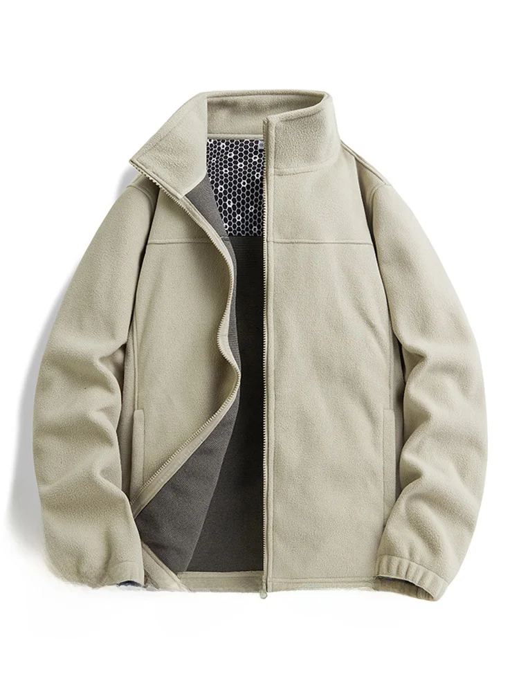 

aphene Thermal Fce Jaet Thiened Warm Stand Collar Couples Sle Outdoor Autumn Winter Polyester Fiber Long Sve Zi...