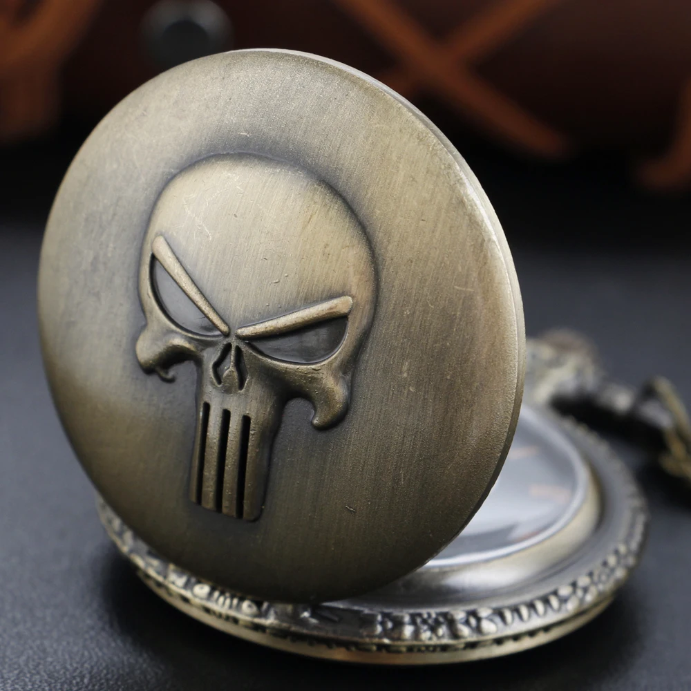 Bronze Hell Skull Terror Monster Quartz Pocket Watch Fashion Mini Time Necklace Clock Men's and Women's Antique Pendant Gift